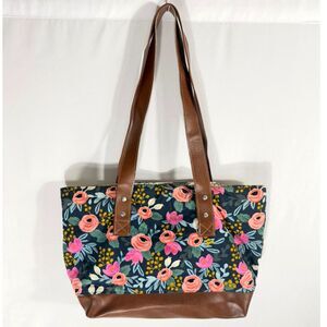 Mangham Made Rifle Paper Co Rose Floral Tote Bag Brown Pink Colorful